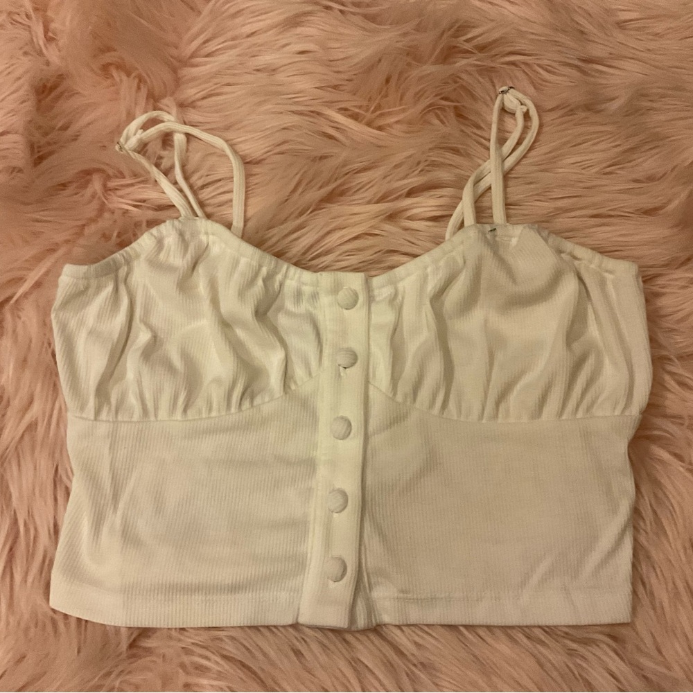 White Button-Up Crop Top (Does NOT unbutton)